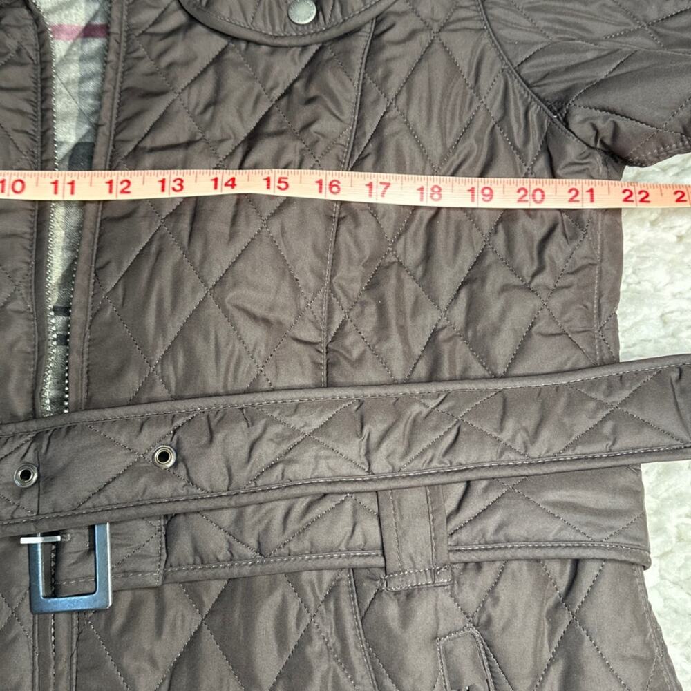 Barbour Winter Tartan Mocha Brown Quilted Zip Up Coat Belted Removable Hood - Picture 8 of 12
